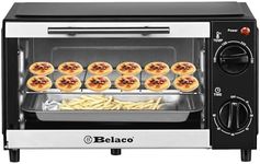 Belaco BTO-109N Mini 9L Toaster Oven Tabletop Cooking Baking Portable Oven 750w 60 min Timer 100-230° Stainless Steel Heating Tube incl. Baking Tray & Wire Rack