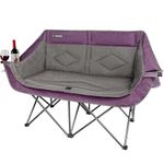 Oversized Double Camping Chair-Heavy Duty 2 Person Folding Loveseat Camp Couch for Adults,Portable Outdoor Lawn Chairs with Padded Seat for Fishing,Sports and Patio,Supports 500 LBS,Purple