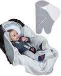 PurFlo Cosy Wrap Travel Blanket | Luxury Cotton Lining & Soft Fleece Outer | Breathable Car Seat & Pram Star Blanket | Safer Alternative to a Loose Baby Car Seat Blanket | 0-9 Months | Minimal Grey