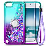 E-Began Glitter Case for iPod Touch 7/iPod 5/6 with Screen Protector, Liquid Floating Gradient Quicksand Bling Diamond Durable Girls Cute Case for iPod Touch 7th/6th/5th Generation -Aqua/Purple