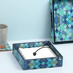 DULI Handmade Decorative Tissue Holder for Table in MDF (19x19cm) - Paper Napkin Holders for Dining Table Napkins Stand Fancy Tissue Paper Holder for Office Desk Tissue Dispenser (Blue Drops)