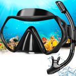 Hydomi Snorkel Set Adults 180° Panoramic Anti-Fog Snorkel Mask with Dry Top Valve, Leak-Proof Tempered Glass Diving Set for Swimming Snorkeling, Travel-Friendly Kit with Adjustable Straps