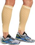 Thoxcare Calf Compression Sleeve for Men Women (2 Pairs), Leg Support Footless Compression Socks for Running - Shin Splint Varicose Veins Swelling & Pain Relief, Beige/White, Large