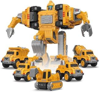 Drefirsa Transforming Toys, 5 in 1 Construction Trucks for Kids, Toys for Boys 4-6 6-8, Education Robot Toys for Boys Girls Age 3 4 5 6 7 8, Toddler Toys for Birthday Christmas Party Favor
