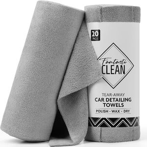 Fantasticlean Microfiber Towels for Cars, Tear Away Car Detailing Cloth Roll, RV Boat Drying Polishing, Edgeless Plush, Coral Fleece, Ultra Absorbent, Scratch-Free, 14" x 14", 20 Pack (Grey)