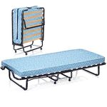 Multigot Folding Bed with 10cm Thick Memory Foam Mattress, Portable Foldable Guest Bed, Single Metal Frame on Wheels Sleeper Bed for Home Office Camping (Blue, 200 x 90 x 41cm)