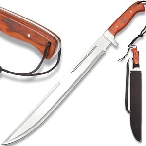 TIMBER RATTLER Full-Tang Jungle Beast Machete and Shoulder Harness Sheath - Stainless Steel Blade, Wooden Handle Scales, Stainless Steel Guard, Lanyard Cord - Knife for Clearing Brush - Length 25"