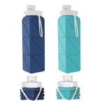 Mefold Collapsible Water Bottles, 2 Pack Leakproof BPA-Free Silicone Foldable Portable Water Bottle 610ml,Lightweight 21oz Reusable Wide Mouth Water bottle for Travel Cycling Gym Camping Sports