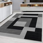 Hafaa Area Rugs Living Room - Runner Rugs for Hallway Geometric Style Modern Floor Carpet Runners Soft Touch Milo Black and Grey Large Rugs 80 x 300 Cm