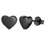 ChicSilver Black Stud Earrings for Women 7MM Sterling Silver Heart Earrings for Women Tiny Ear Studs Hypoallergenic Earrings