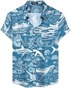 MCEDAR Mens Casual Short Sleeve Button Up Vintage Summer Hawaiian Beach Vacation Shirts (Size S-5XL Big and Tall), Whale3636518, Small