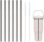 Metal Straws Reusable for Stanley Iceflow Flip 30oz Tumbler,6 Pack Replacement Stainless Steel Straws with 2PCS Straw Cleaner Brush for Stanley Accessories (Stainless Steel, for Stanley Iceflow 30oz)