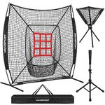 7x7' Baseball Net Set - Portable Softball & Baseball Net for Hitting and Pitching, Baseball Batting Tee, Ball Caddy, Strike Zone, Baseball Training Equipment for Adult Sport,Youth Practice