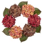 Arborus 20'' Artificial Hydrangea Wreaths Orange Brown Red Hydrangea Autumn Wreaths Fall Decor for Front Door Mantle Windowsill Wall Decorations