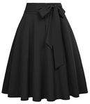 FRAULEIN Women's Flared Pleated Maxi Skirt High Waist A-Line with Pockets and Belt Accessories (L, Black)