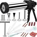 2LB Jerky Gun Stainless Steel Beef Jerky Gun Kit with 5 Different Shaped Nozzles and Cleaning Brushes Set Sausage Stuffer Making Tool (2LB)
