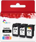 Ubinki 245XL 246XL Ink Cartridge (2 Black and 1 Color,3-Pack) Compatible for Canon Ink 245 and 246 XL combo to TR4500 MX490 MG2522 MX492 TR4520 TS3322 TR4522 TS3122 TS3300 MG2522 TS3320 TS3100 Printer