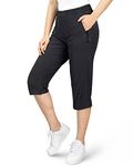 33,000ft Women's Capri Golf Trousers Casual Quick Dry UPF 50+ Lightweight Quick Dry 3/4 Cargo Pants Hiking Shorts with Pockets Black UK 16