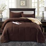 HIG 3pc Down Alternative Comforter Set - All Season Reversible Comforter with Two Shams - Quilted Duvet Insert with Corner Tabs - Box Stitched - Hypoallergenic, Soft, Fluffy (Full/Queen, Chocolate)