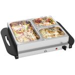 HOMCOM Electric Food Warmer 3 Tray, 4.5L Portable Buffet Server and Warming Tray with Lids, Adjustable Temperature Control and Cool Touch Handles, 200W, 1 x 2.5L and 2 x 1L