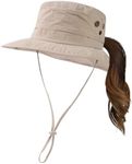 TOP-EX UPF 50 Sun Hat Women Wide Brim UV Protection Ladies Waterproof Rain Hat Safari Hat Foldable Outdoor Sunhat for Safari Fishing with Ponytail Hole Small Head Beige M