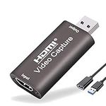 Video Capture Card HDMI to USB 3.0 Audio Video Capture Cards 1080p/4k Record Video Audio Grabber for capture 1080p 60fps content, LiveBroadcasting,Video Conference（No external Power Required）