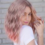 Short Wavy Bob Wig Synthetic Hair Ombre Pink Wig Adjustable Curly Middle Part Lace Front Wigs for Women