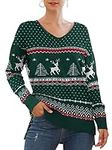 Jouica Knitted Pullover Tops Funny Holiday Ugly Christmas Sweater Jumpers,Christma-Green,3X-Large