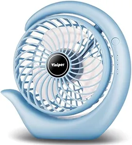 Viniper Rechargeable Portable Fan, Battery Desk Fan : 180° Rotation and 3 Speeds Small Office Fan, About 8-24 Hours Working for Home (Sky blue, White Blade)
