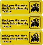 Excello Global Products Employees Must Wash Hands Before Returning to Work Sign: Easy to Mount Plastic Safety Informative Sign with Symbols Great for Business, 9"x3", Pack of 3