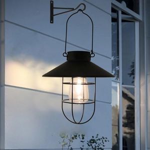 Solar Lanterns Outdoor Hanging Metal Vintage Lantern Warm White Solar Lights lamp Waterproof Edison Bulb Design for Pathway Garden Patio Yard Tree Decoration (1 Pack Black)