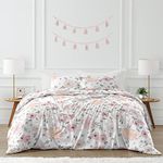 Sweet Jojo Designs 3-Piece Blush Pink, Grey and White Shabby Chic Watercolor Floral Girl Full/Queen Kid Childrens Bedding Comforter Set s - Rose Flower