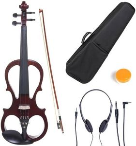 Cecilio CEVN-1NA Style 1 Silent Electric Solid Wood Violin with Ebony Fittings in Metallic Red Mahogany, Size 3/4