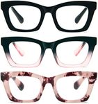 KoKoBin 3 Pack Oprah Style Reading Glasses for Women Blue Light Blocking, Cute Oversized Square Computer Readers Spring Hinge, 2.75