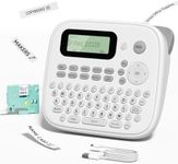 Vixic Label Maker Machine with Tape, D210S Portable Label Printer With QWERTY Keyboard, Label Makers with one Laminated Tape, Print Different Fonts Frames for Home Office School, Gray