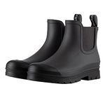 Planone Short rain boots for women waterproof garden shoes anti-slipping chelsea rainboots for ladies comfortable insoles stylish light ankle rain shoes matte outdoor work shoes, Dark Grey/Black, 9