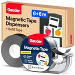 GAUDER Magnetic Tape Dispenser - Self-Adhesive Magnetic Strips for Lightweight Objects - Cuttable Magnet Tape Roll for Attaching Postcards & Photos to Metal Surfaces (6 m x 19 mm + Refill)