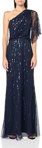 Adrianna Papell Women's Long Beaded Dress, Dusty Navy, 6