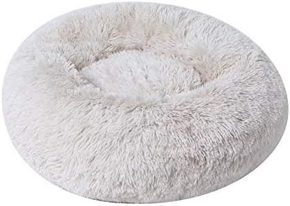 BinetGo Dog Bed Calming Cat and Dog Beds, 20 inches Beige Cat Bed, Black/Pink/Beige Puppy Bed ,Original Calming Donut Cat and Dog Bed in Shag Fur– Machine Washable, Anti Slip Waterproof Bottom