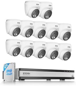 ZOSI C220 16CH 4K PoE Home Security Camera System, 16CH 8MP 4K NVR with 4TB HDD for 24/7 Record, 12 x 4MP(1440p) QHD 2.5K Dome IP Cameras Outdoor Indoor, Smart AI Human Detection, Two-Way Audio