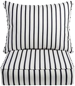 Sorra Home Indoor or Outdoor Sunbrella Deep Seating Cushion & Pillow Corded Edges, 2 Piece Set, Lido Indigo