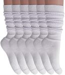 AWS/American Made Slouch Socks Cotton Scrunch Knee High Extra Long and Heavy Socks (White, 6)