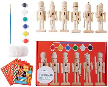 THE TWIDDLERS - 6 Christmas Wooden Nutcracker Set, 13cm - Paint Your Own Toy Soldier with Stickers and Stick On Beards, Kids DIY Art & Craft Gift Decorations