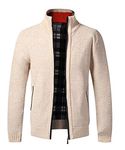 LemonGirl Mens Casual Slim Full Zip Knitted Cardigan Sweater with Pocked Beige