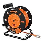 DEWENWILS Heavy Duty Open Cord Reel with 80FT Extension Cord, Hand Wind Retractable, 14/3 AWG SJTW, 4 Grounded Outlets, 13 Amp Circuit Breaker, Orange and Black, ETL Listed