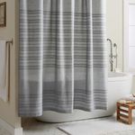 TOWN & COUNTRY EVERYDAY Sophia Textured Solid Cotton-Rich Breathable Fabric Shower Curtain with Anti-Rust Grommets, Charcoal Grey, 70"x72"