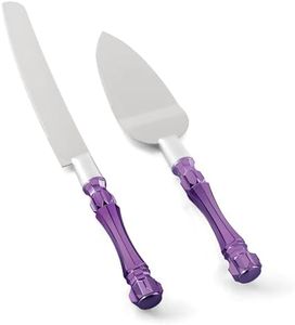 Wedding Cake Knife and Server Set Purple, Cake Cutter and Pie Spatula, Cake Server and Knife Set of 2 with Acrylic Handles, 1.2mm Thick Blades, Cutting Set for Wedding Cake, Birthdays, and Parties