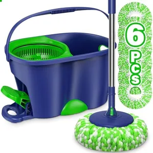 Mop and Bucket with Wringer Set for Home: EHADOO Spin Mop for Floor Cleaning with 6 Microfiber Washable Heads - Bucket System for Hardwood Tiles Laminate Vinyl