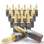 BlueRigger Banana Plugs 10 Pairs / 20 pcs (Closed Dual Screw) - 10 Pack Gold Plated Speaker Plugs Connector for Speaker Wire, Amplifier, Receiver, Banana Wall Plate, Home Theater