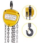 VEVOR Chain Hoist 2200lbs/1ton Chain Block Hoist Manual Chain Hoist 3m/10ft Block Chain Hand Chain Lifting Hoist w/Two Hooks Chain Pulley Tackle Hoist Winch Lifting Pulling Equipment Yellow